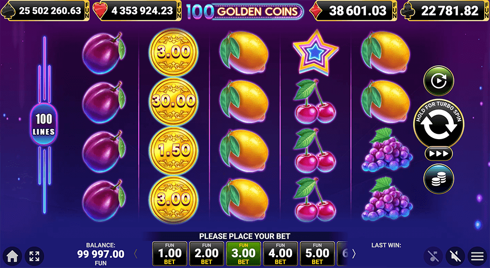 Мобильная версия 100 Golden Coins